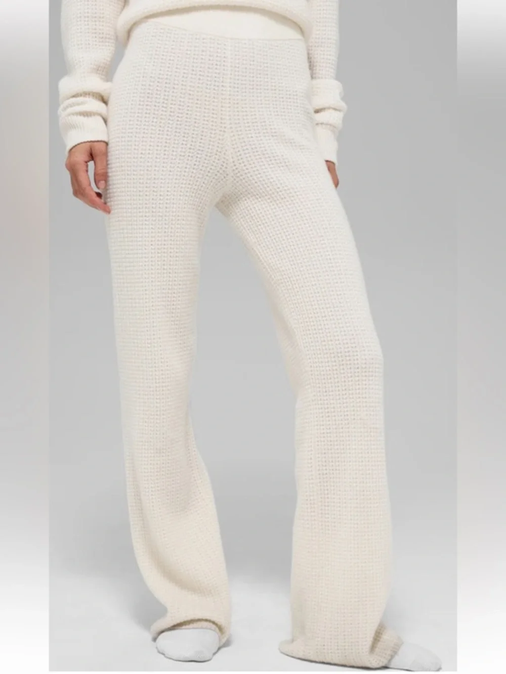 ALO Yoga Cream Wide-Leg Knit Pants